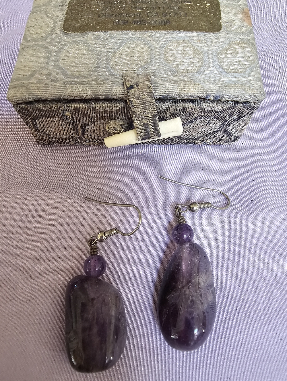 Amethyst Drop Dangle Earrings - Purple